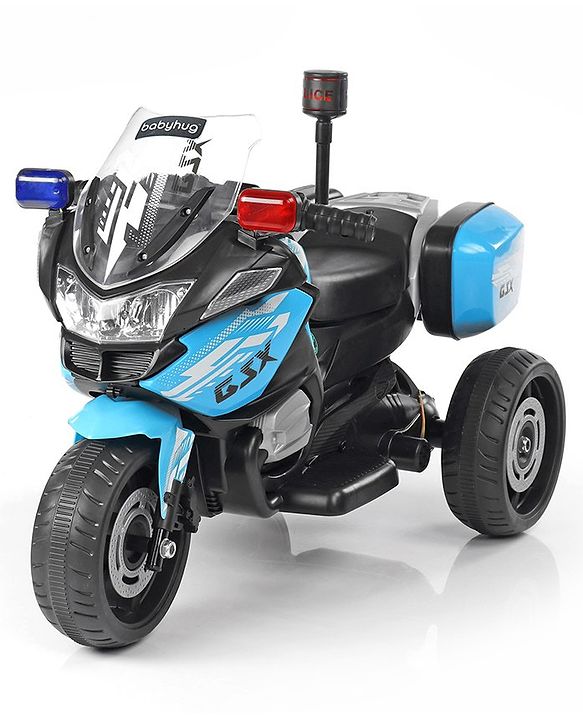 Babyhug Battery Operated Three Wheel Ride on Bike - Blue| With Music & Lights| Pre-loaded Music with USB & AUX| Easy to Assemble| Comfortable Seat| Easy to Operate| Rechargeable Battery