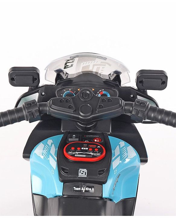 Babyhug Battery Operated Three Wheel Ride on Bike - Blue| With Music & Lights| Pre-loaded Music with USB & AUX| Easy to Assemble| Comfortable Seat| Easy to Operate| Rechargeable Battery