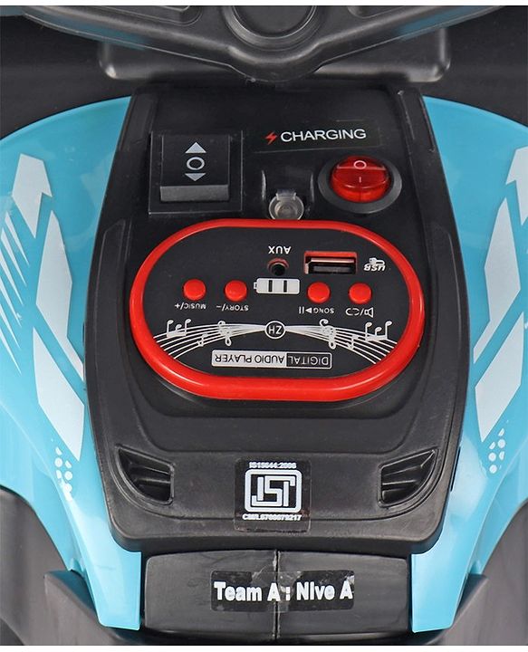 Babyhug Battery Operated Three Wheel Ride on Bike - Blue| With Music & Lights| Pre-loaded Music with USB & AUX| Easy to Assemble| Comfortable Seat| Easy to Operate| Rechargeable Battery