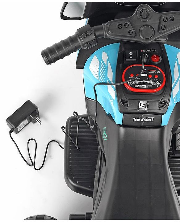Babyhug Battery Operated Three Wheel Ride on Bike - Blue| With Music & Lights| Pre-loaded Music with USB & AUX| Easy to Assemble| Comfortable Seat| Easy to Operate| Rechargeable Battery