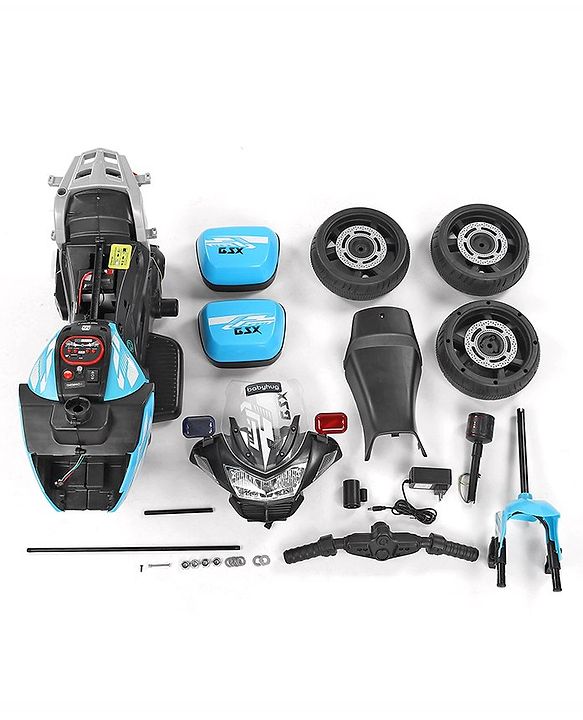 Babyhug Battery Operated Three Wheel Ride on Bike - Blue| With Music & Lights| Pre-loaded Music with USB & AUX| Easy to Assemble| Comfortable Seat| Easy to Operate| Rechargeable Battery