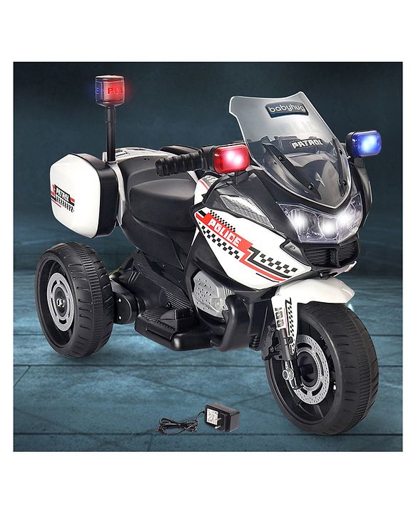 Babyhug Battery Operated Three Wheel Ride on Bike  White | With Music & Lights| Pre-loaded Music with USB & AUX| Easy to Assemble| Comfortable Seat| Easy to Operate| Rechargeable Battery