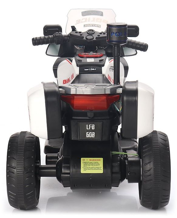 Babyhug Battery Operated Three Wheel Ride on Bike  White | With Music & Lights| Pre-loaded Music with USB & AUX| Easy to Assemble| Comfortable Seat| Easy to Operate| Rechargeable Battery
