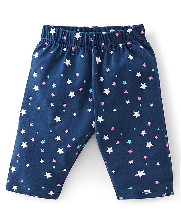 Babyhug Cotton Lycra Three Fourth Length Leggings Star Print Pack Of 3 - Blue & Pink