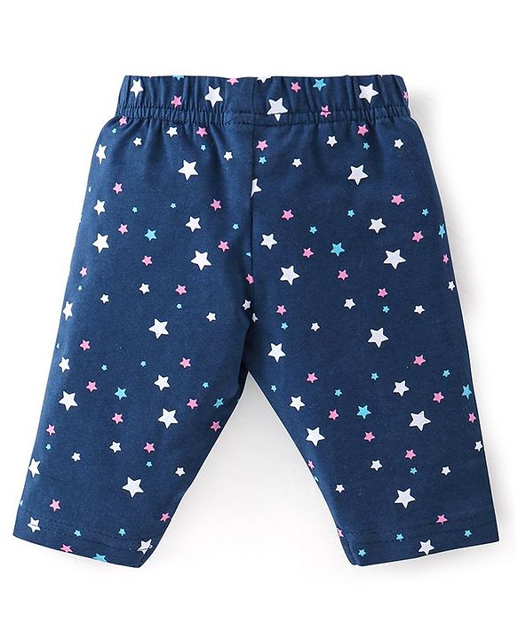 Babyhug Cotton Lycra Three Fourth Length Leggings Star Print Pack Of 3 - Blue & Pink