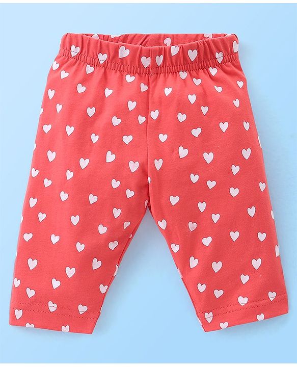 Babyhug Cotton Three Fourth Lycra Leggings Floral & Hearts Print Pack Of 3- Blue White & Red