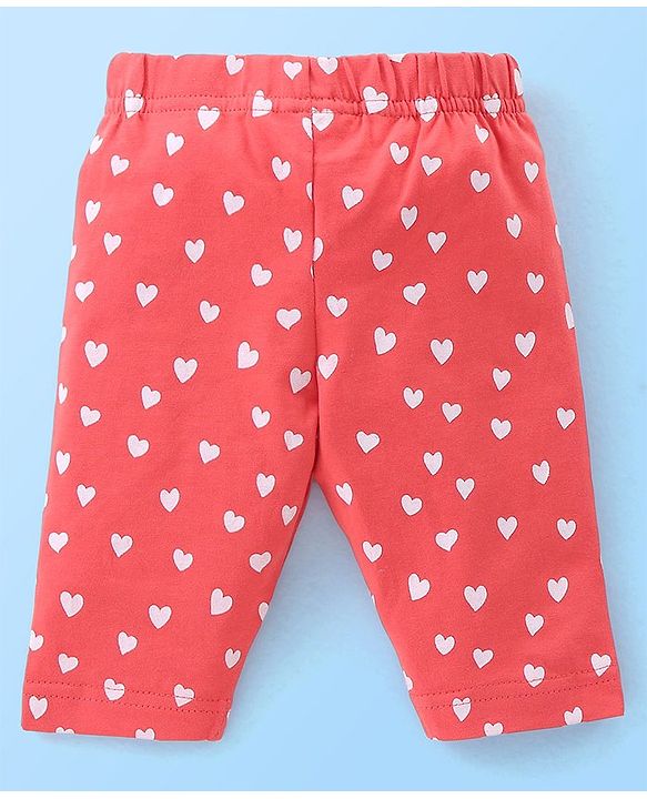 Babyhug Cotton Three Fourth Lycra Leggings Floral & Hearts Print Pack Of 3- Blue White & Red