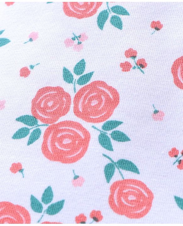 Babyhug Cotton Three Fourth Lycra Leggings Floral & Hearts Print Pack Of 3- Blue White & Red