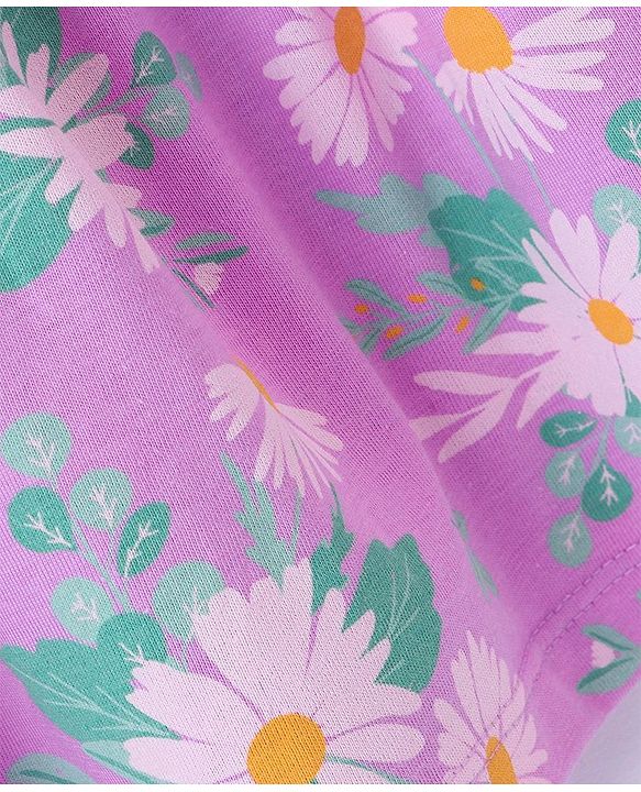 Babyhug 100% Cotton Knit Frock With Half Sleeves Inner Tee Floral Print- Lilac