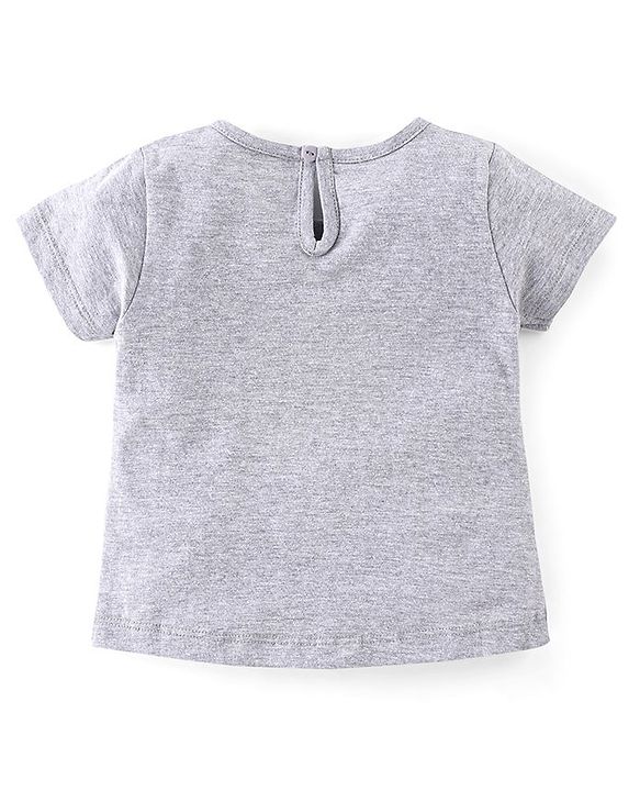 Babyhug Cotton Knit Half Sleeves Night Suit with Kitty Print - Grey Melange & Pink