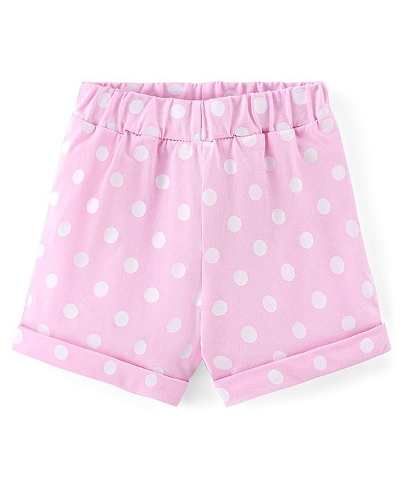 Babyhug Cotton Knit Half Sleeves Night Suit with Kitty Print - Grey Melange & Pink