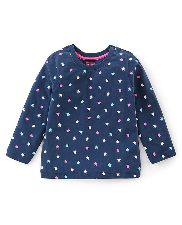 Babyhug Cotton Knit Full Sleeves Night Suit Star Print - Navy Blue