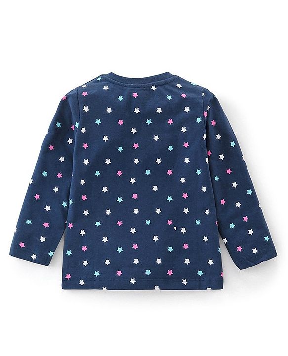 Babyhug Cotton Knit Full Sleeves Night Suit Star Print - Navy Blue