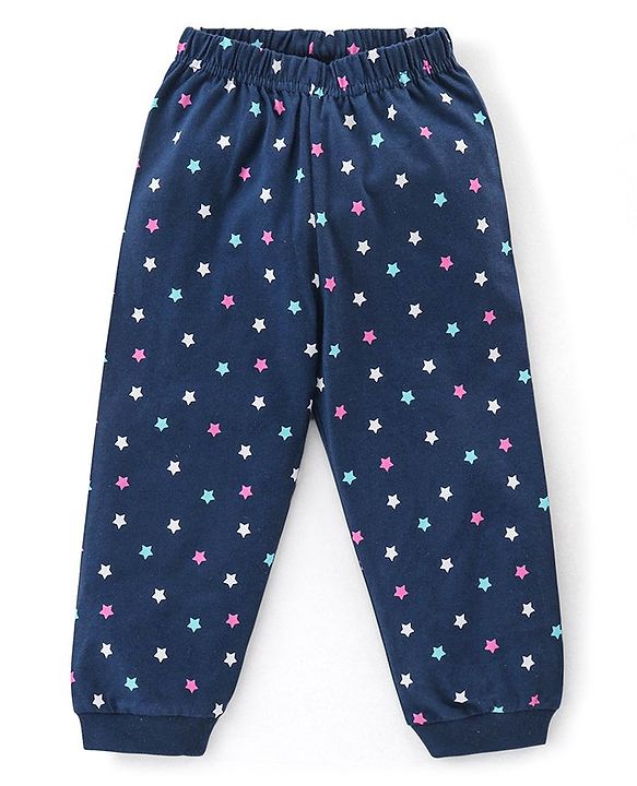 Babyhug Cotton Knit Full Sleeves Night Suit Star Print - Navy Blue