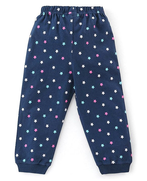 Babyhug Cotton Knit Full Sleeves Night Suit Star Print - Navy Blue