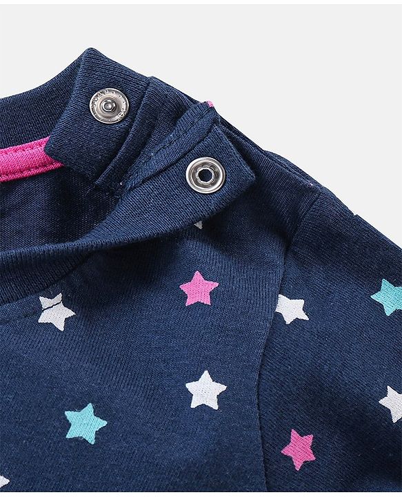 Babyhug Cotton Knit Full Sleeves Night Suit Star Print - Navy Blue