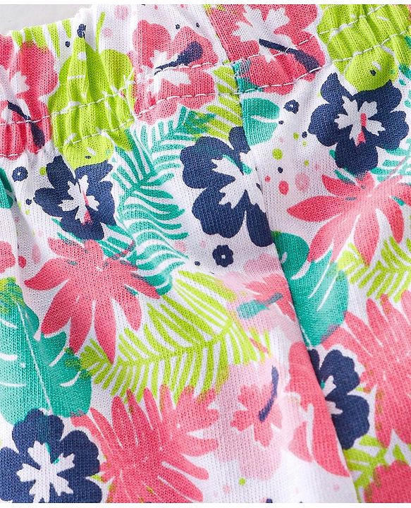 Babyhug Cotton Knit Half Sleeves Night Suit Toucan Print - Navy Blue & White