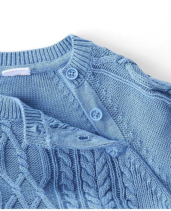 Babyhug 100% Cotton Full Sleeves Pullover Cable Knit Design Sweaters - Light Blue
