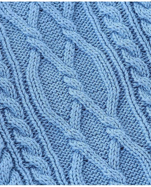 Babyhug 100% Cotton Full Sleeves Pullover Cable Knit Design Sweaters - Light Blue