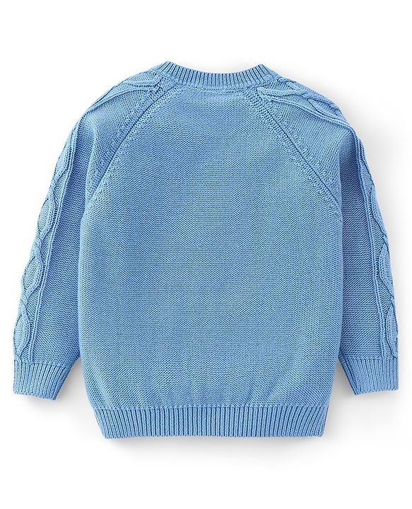Babyhug 100% Cotton Full Sleeves Pullover Cable Knit Design Sweaters - Light Blue