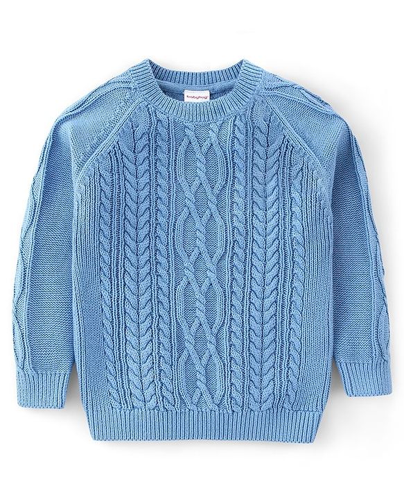 Babyhug 100% Cotton Full Sleeves Pullover Cable Knit Design Sweaters - Light Blue