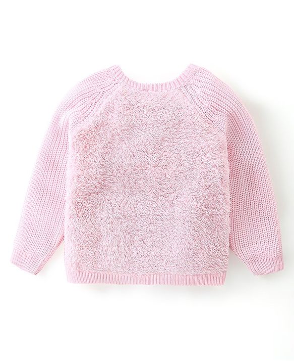 Babyhug Full Sleeves Front Open Sweaters With Bow Applique - Pink