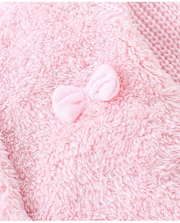 Babyhug Full Sleeves Front Open Sweaters With Bow Applique - Pink