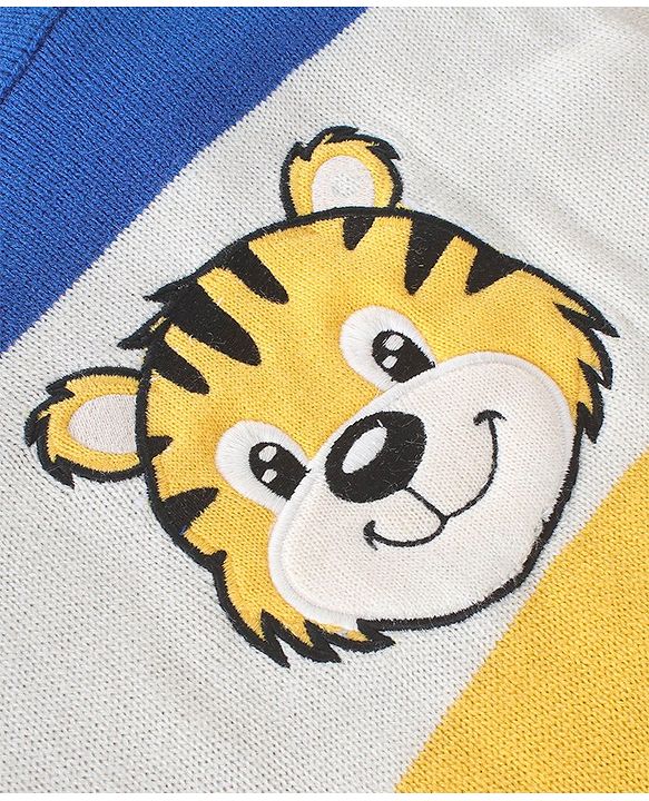 Babyhug Full Sleeves Sweater Tiger Design- Blue & Yellow