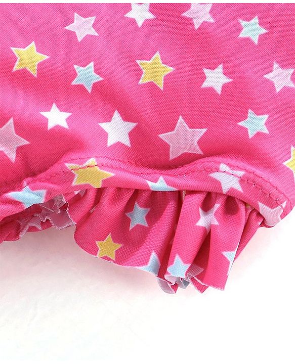 Babyhug Sleeveless V Cut Swimsuit Star Print - Pink