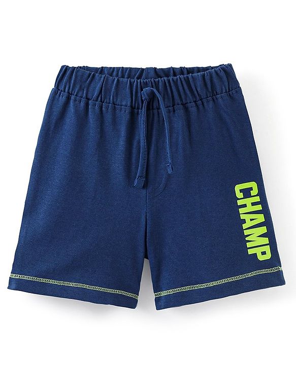 Babyhug Cotton Jersey Knit Knee Length Shorts Text Print - Navy Blue