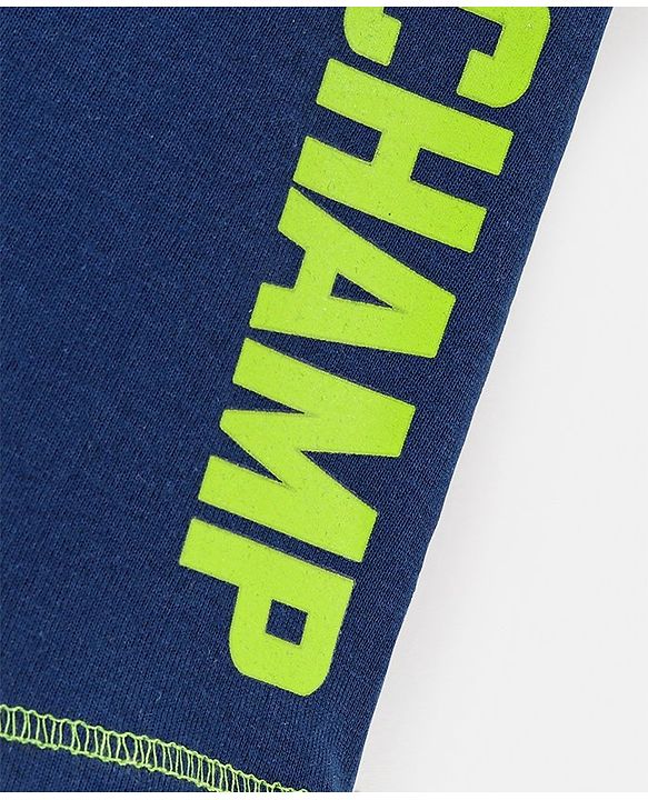 Babyhug Cotton Jersey Knit Knee Length Shorts Text Print - Navy Blue