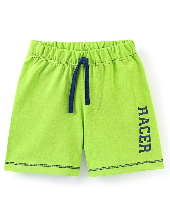 Babyhug Cotton Jersey Knit Mid Thigh Length Shorts Text Print- Lime
