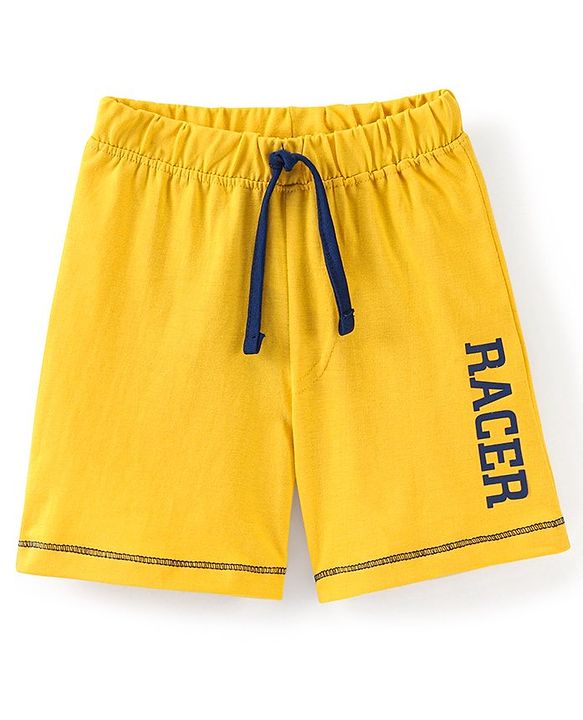 Babyhug Cotton Jersey Knit Mid Thigh Length Shorts Text Print- Yellow