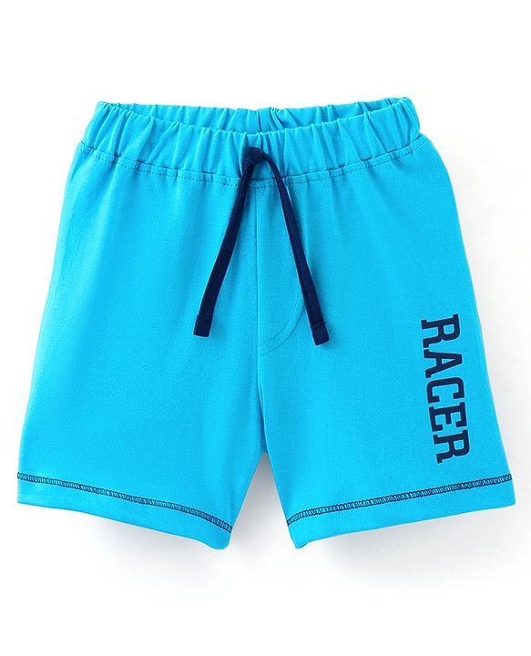 Babyhug Cotton Jersey Knit Mid Thigh Length Shorts Racer Print - Blue