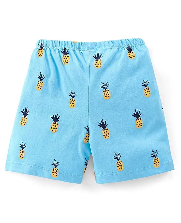 Babyhug Cotton Jersey Mid Thigh Length Shorts With Pineapple Print - Blue