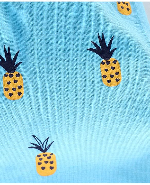 Babyhug Cotton Jersey Mid Thigh Length Shorts With Pineapple Print - Blue