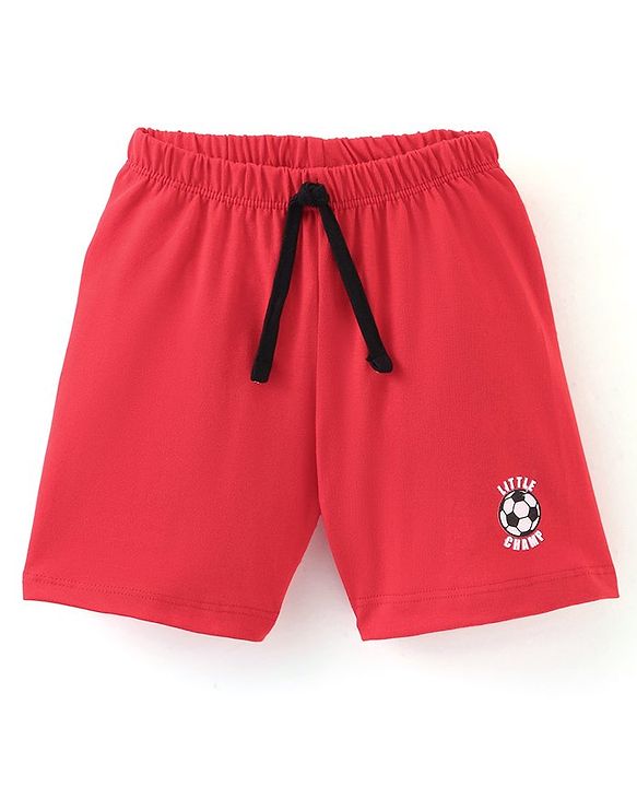 Babyhug Cotton Jersey Knit Mid Thigh Length Shorts Soccer Ball Print - Red