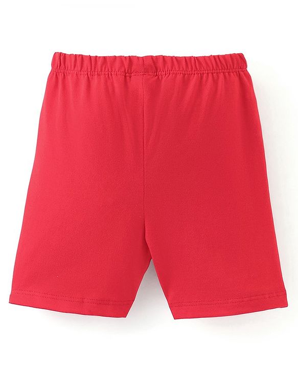 Babyhug Cotton Jersey Knit Mid Thigh Length Shorts Soccer Ball Print - Red