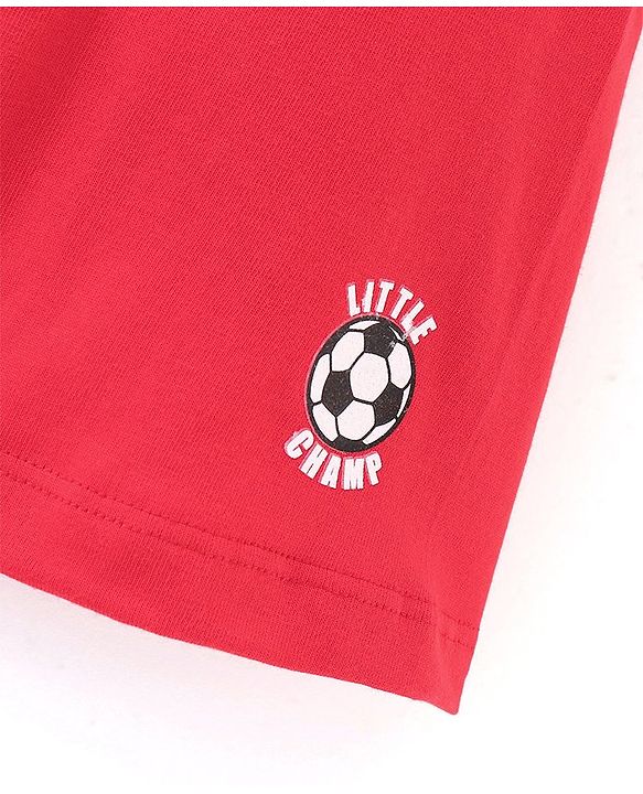 Babyhug Cotton Jersey Knit Mid Thigh Length Shorts Soccer Ball Print - Red