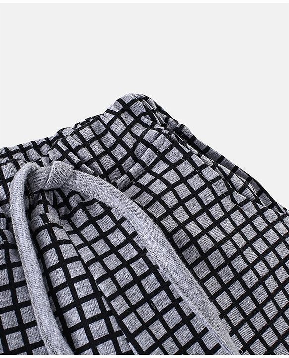 Babyhug 100% Cotton Knit Half Sleeves Suspender Printed T-Shirt & Checked Shorts with Bow - White & Grey