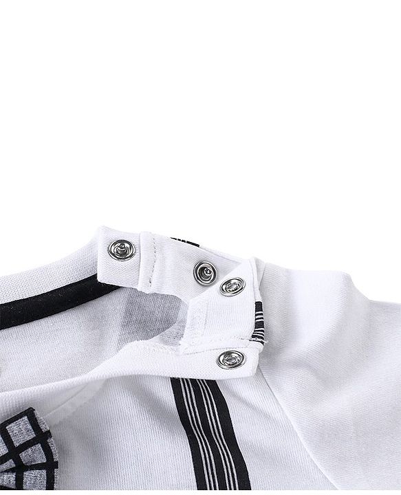 Babyhug 100% Cotton Knit Half Sleeves Suspender Printed T-Shirt & Checked Shorts with Bow - White & Grey