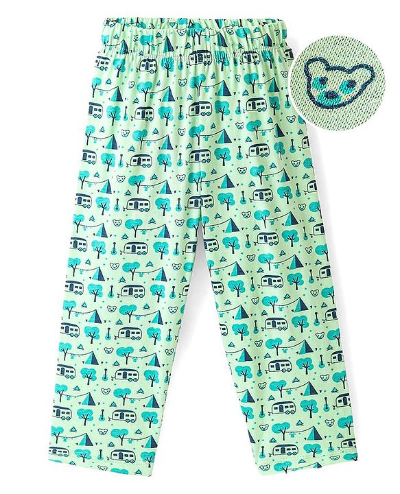 Babyhug Cotton Knit Pyjama Trees Printed - Light Green