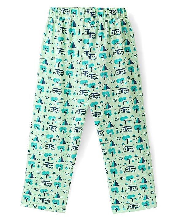 Babyhug Cotton Knit Pyjama Trees Printed - Light Green