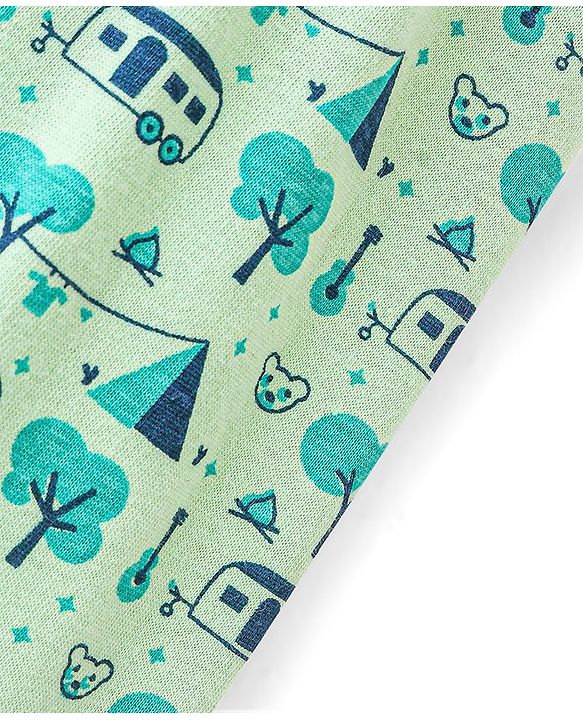 Babyhug Cotton Knit Pyjama Trees Printed - Light Green
