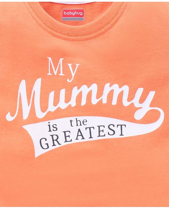 Babyhug Cotton Knit Half Sleeves Night Suit My Mummy is the Greatest Print - Orange