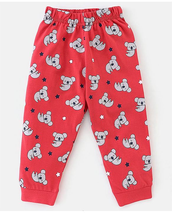 Babyhug Cotton Knit  Raglan Sleeves Koala Printed Night Suit - Red