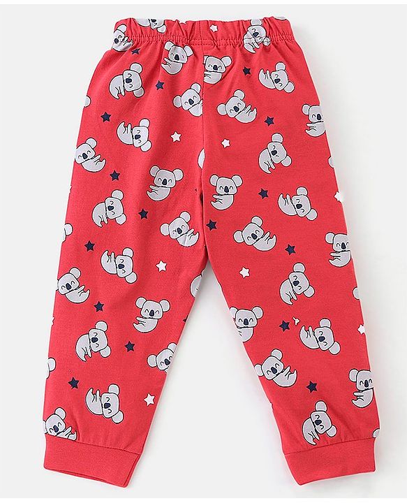Babyhug Cotton Knit  Raglan Sleeves Koala Printed Night Suit - Red