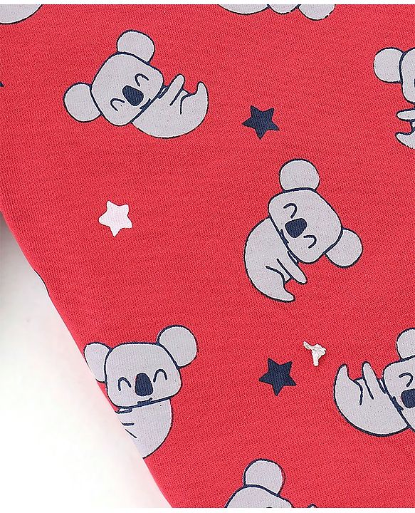 Babyhug Cotton Knit  Raglan Sleeves Koala Printed Night Suit - Red