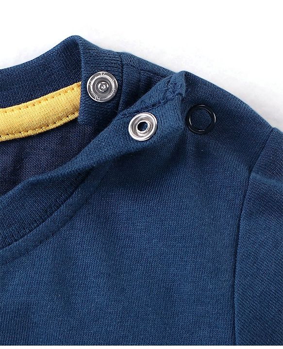 Babyhug Cotton Knit Full Sleeves Night Suit Bear Print - Navy Blue & Yellow