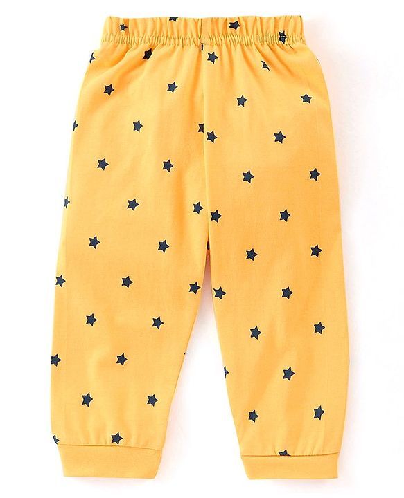 Babyhug Cotton Knit Full Sleeves Night Suit Bear Print - Navy Blue & Yellow